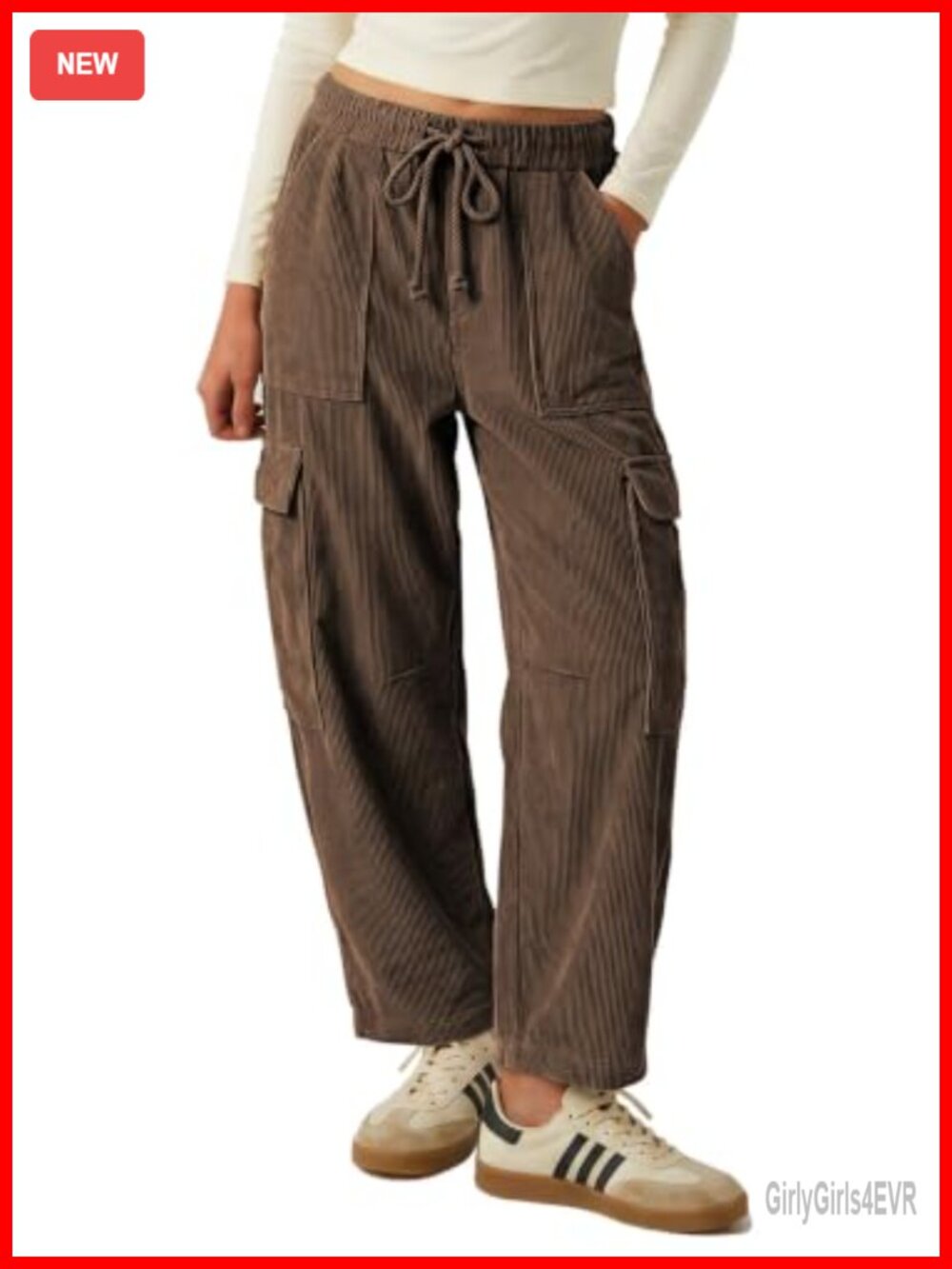 Women's Corduroy Cargo Pants Baggy Wide Leg Barrel Trousers Y2K Streetwear
